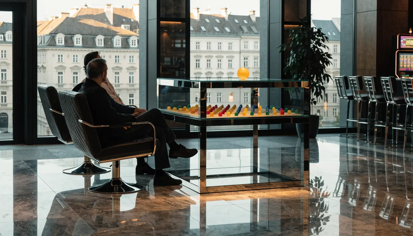 Modernes Casino in Wien mit einem Plinko‑Tisch und bunter Kugel