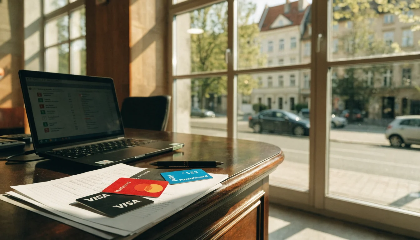 Zahlungsarten auf Schalter im Banklobby